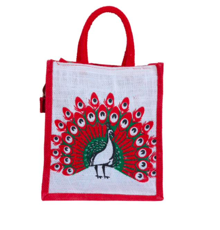 Jute Lunch Bag - Peacock Design