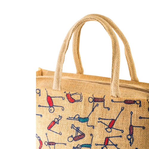 Jute Lunch Bag - Yoga Prints - Small